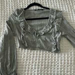 Zara Gray Long Sleeve Cropped Blouse